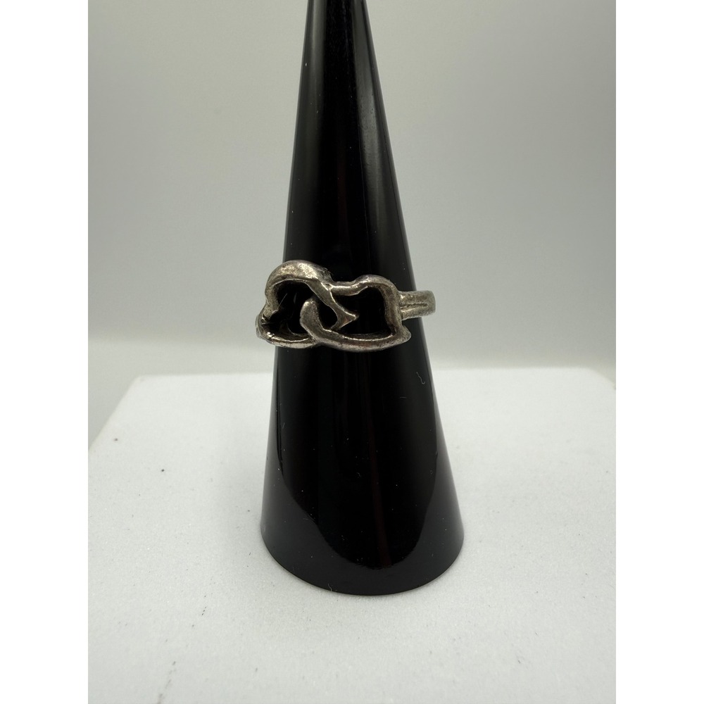 Vintage Silver Tone Interlocking Double Heart Openwork‎ Ring Size 6.25